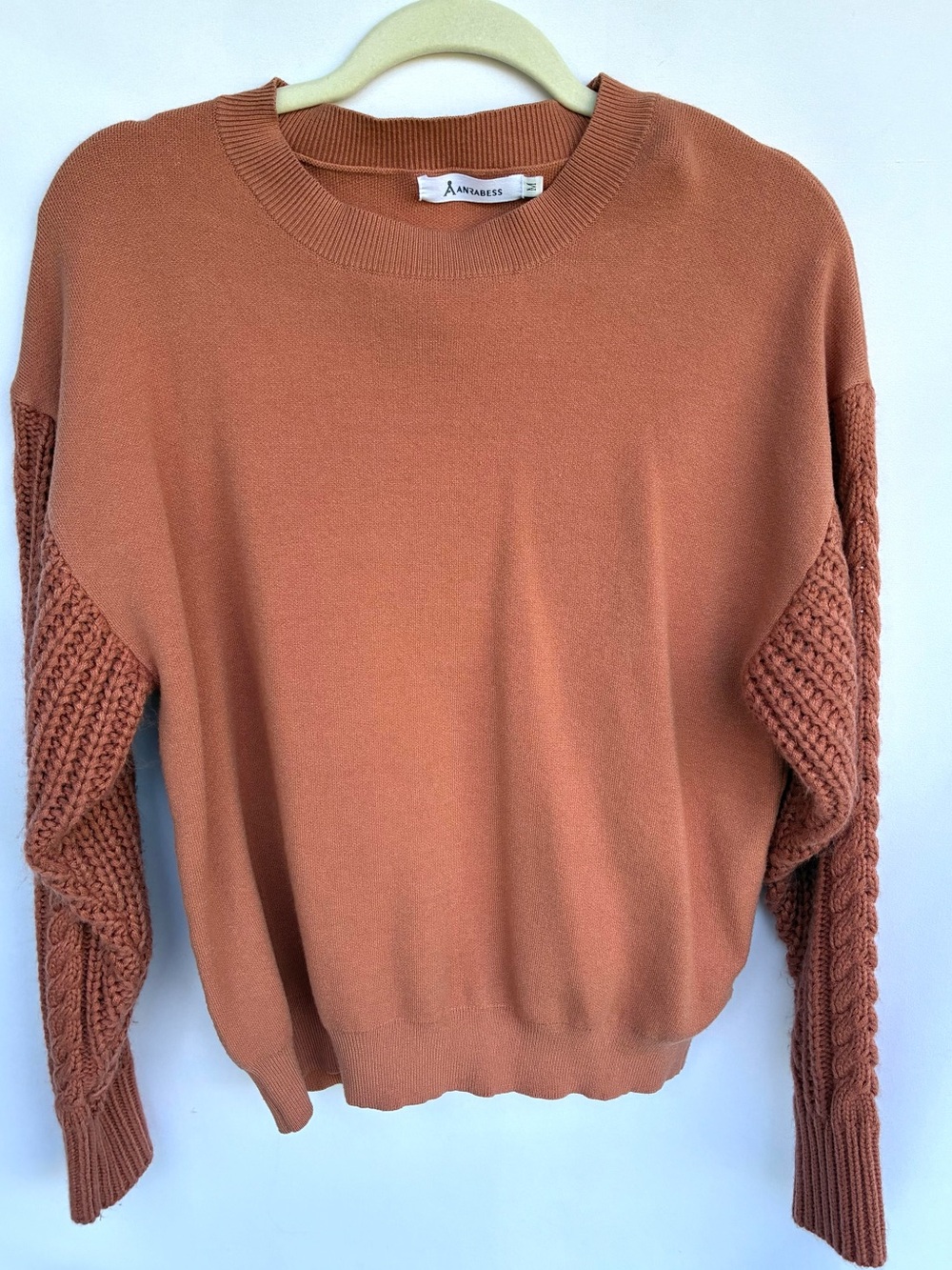 ANRABESS Rust Orange Cable Knit Sleeve Sweater Size Medium - Picture 2 of 5